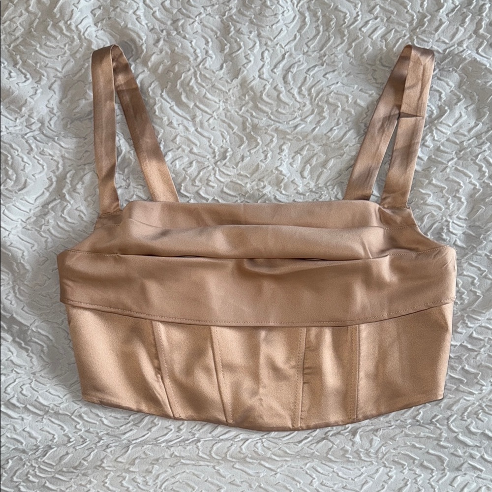 Dynamite Tan Satin Crop Top